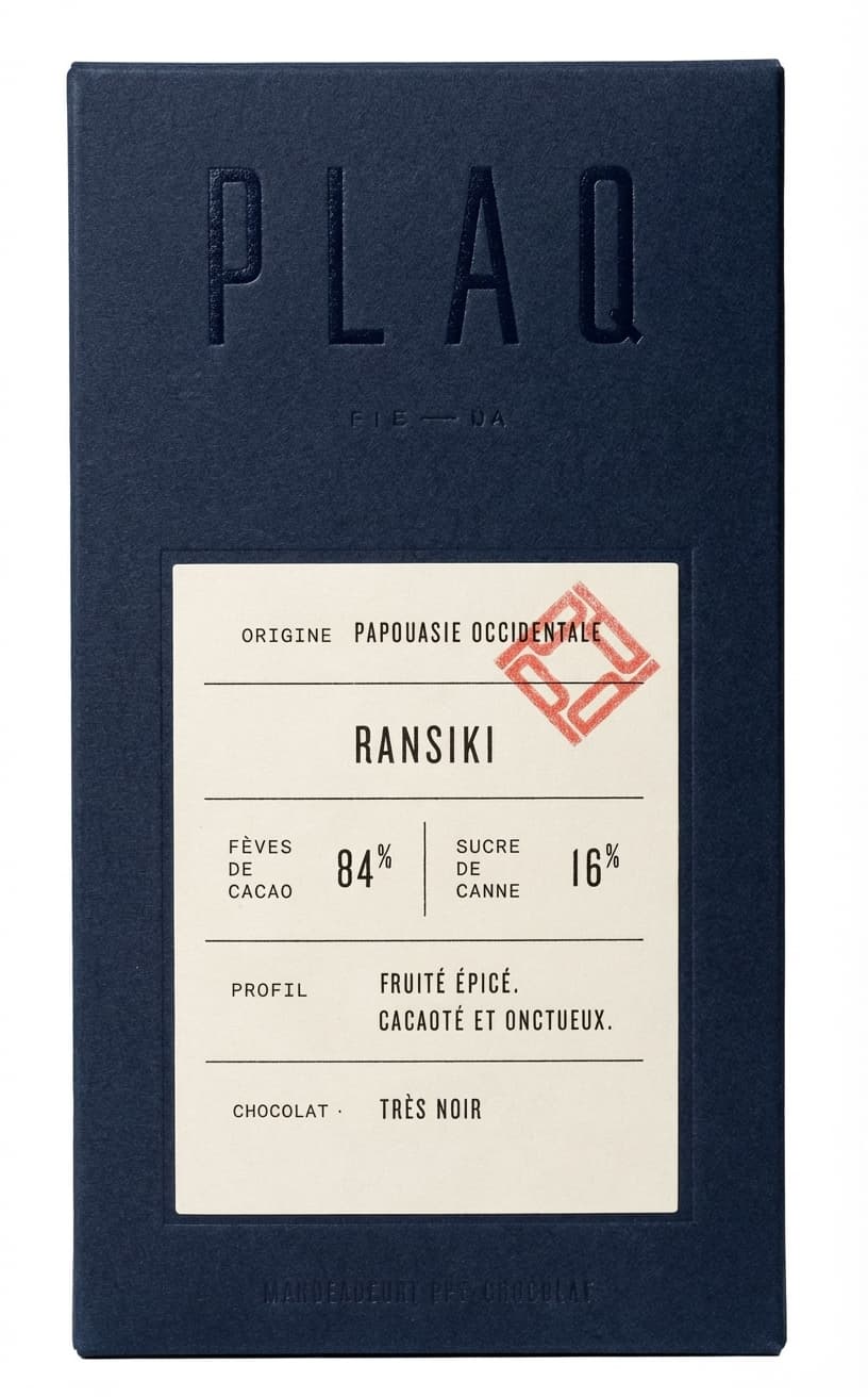 Ransiki 84% 84% dark bar packaging by Plaq