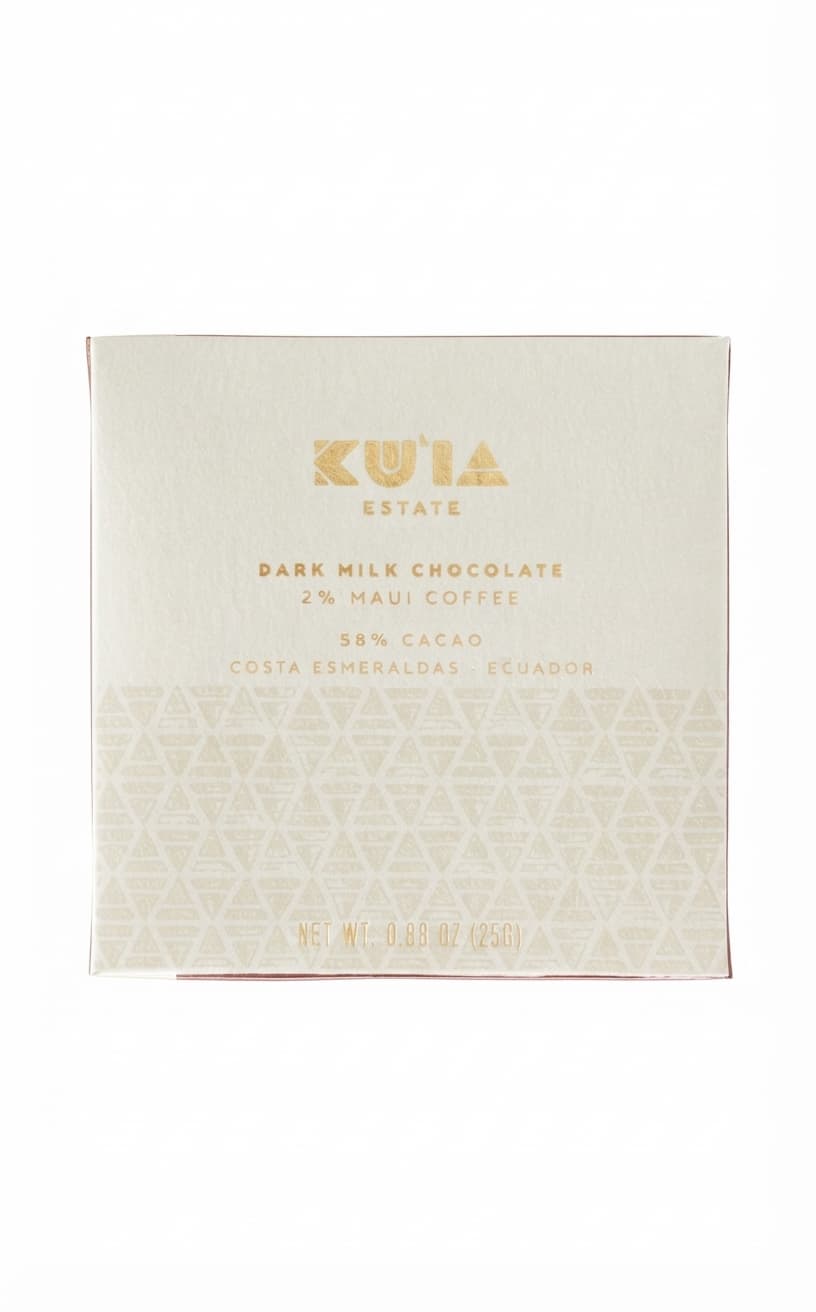 Maui Mokka Coffee Dark Milk 58% 58% milk bar packaging by Maui Ku'ia Estate Chocolate