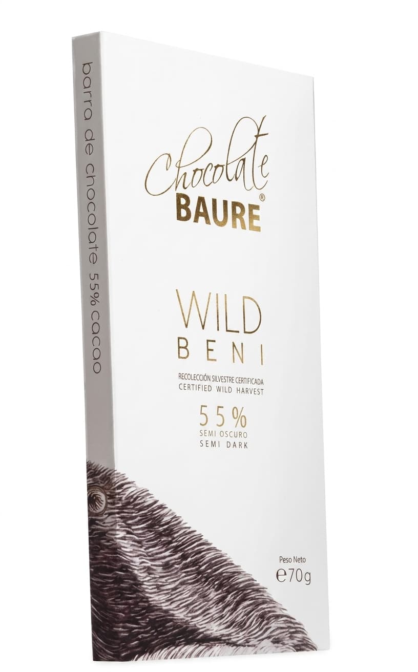Wild Beni 55% Semi Dark 55% dark bar packaging by Chocolate Baure