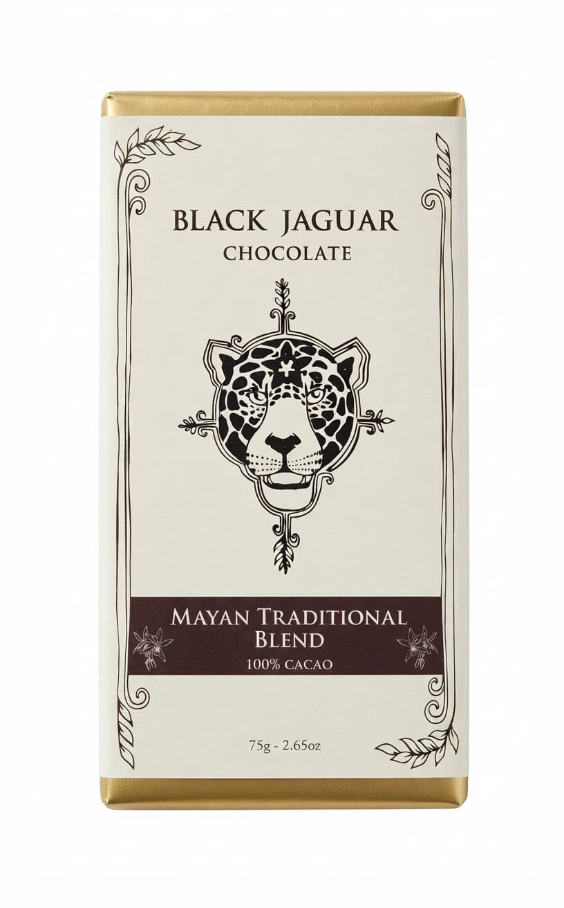Mayan Traditional Blend 100% 100% dark bar packaging by Black Jaguar Chocolate