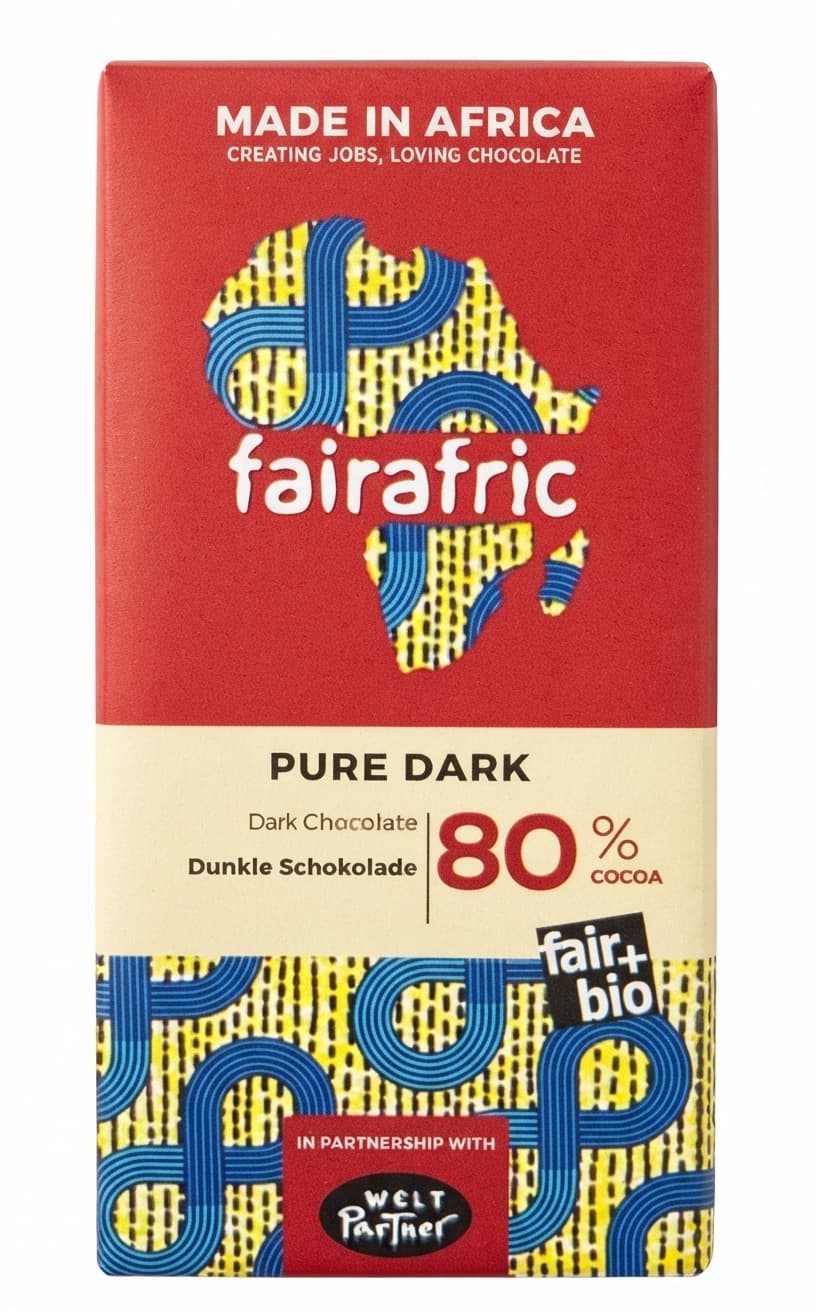 Pure Dark 80% 80% dark bar packaging by fairafric