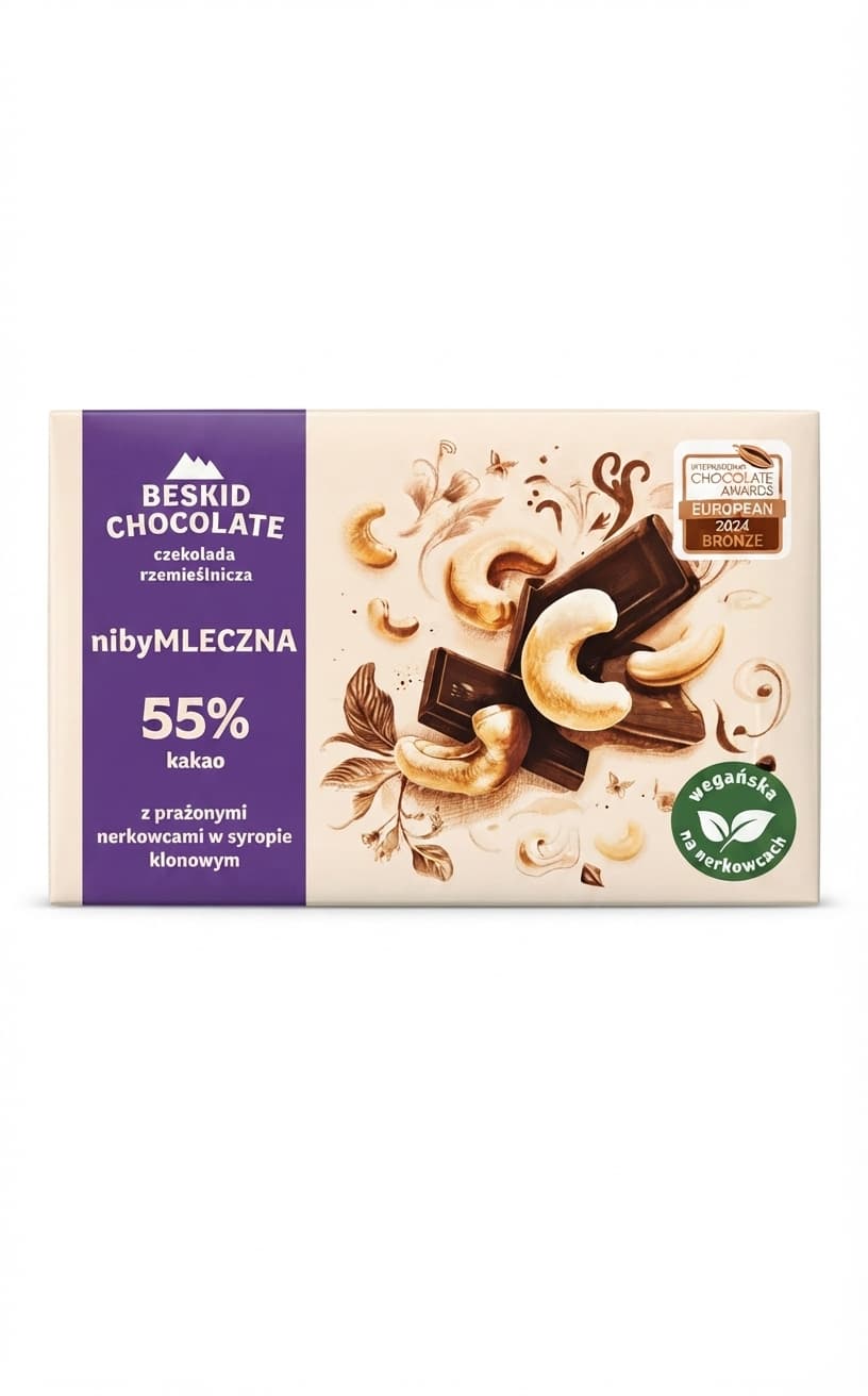 nibyMLECZNA 55% 55% dark bar packaging by Beskid Chocolate