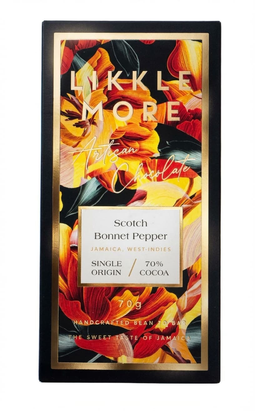 Scotch Bonnet Pepper 70% 70% dark bar packaging by Likkle More