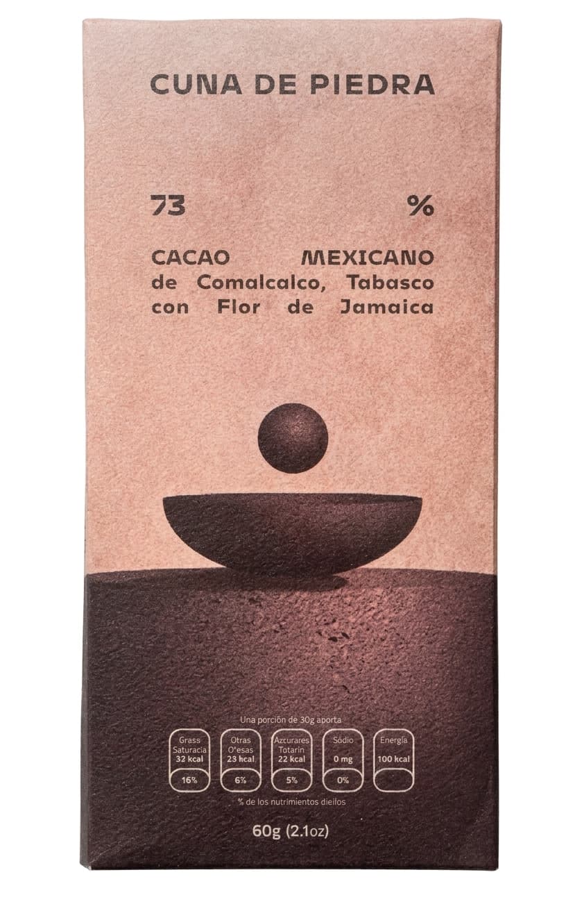 Flor de Jamaica 73% 73% dark bar packaging by Cuna de Piedra