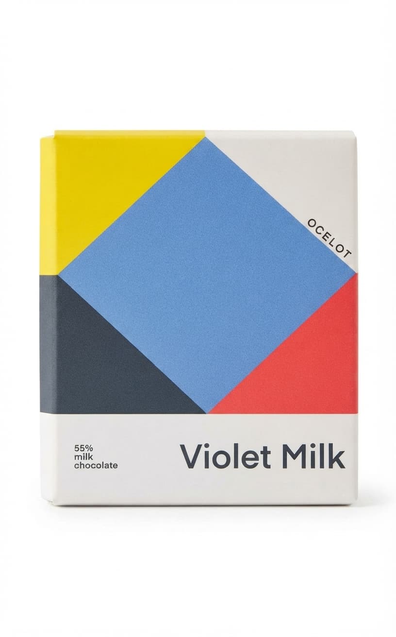 Violet Milk 55% milk bar packaging by Ocelot