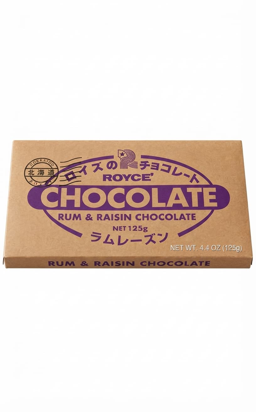 Rum & Raisin null% milk bar packaging by Royce'