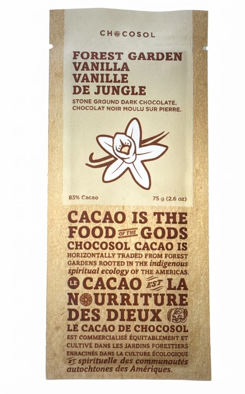 Forest Garden Vanilla 83% 83% dark bar packaging by ChocoSol