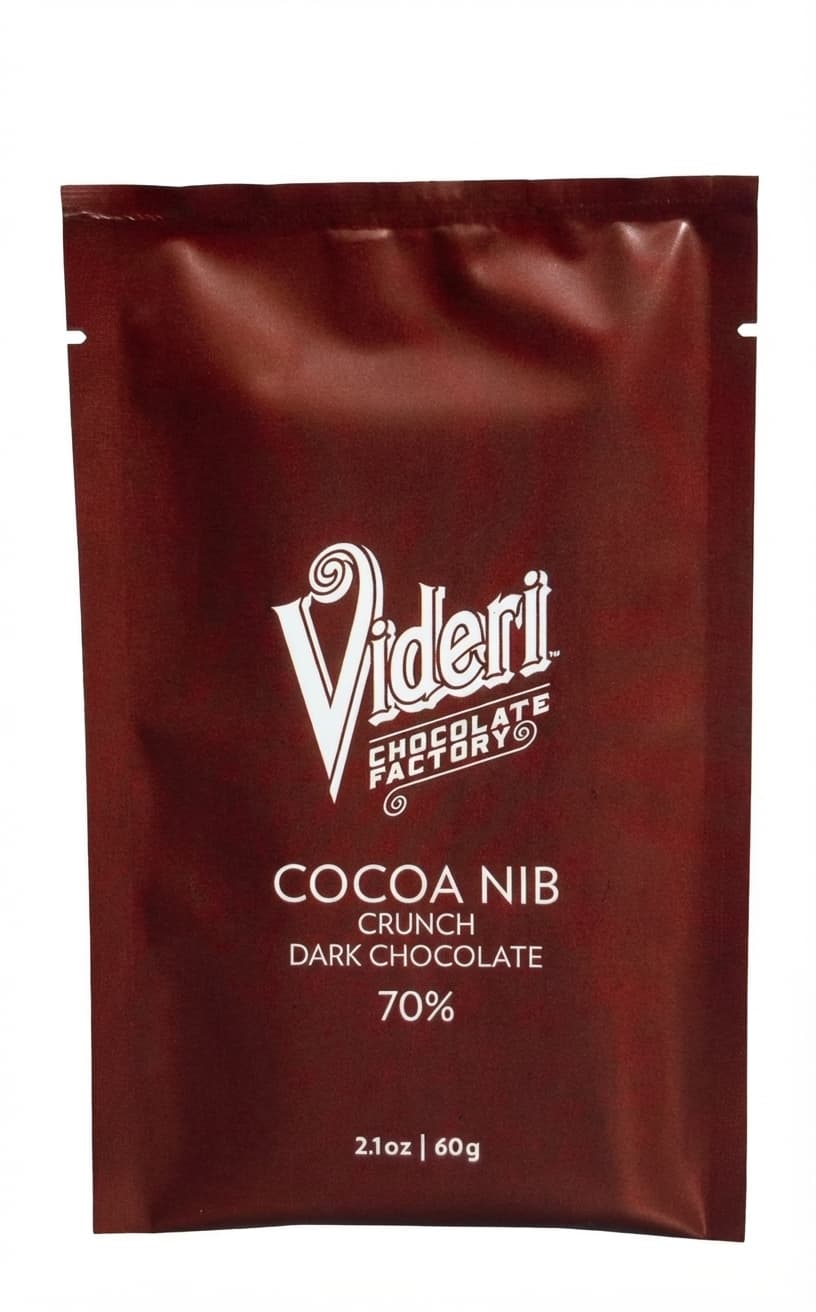Cocoa Nib Crunch 70% 70% dark bar packaging by Videri