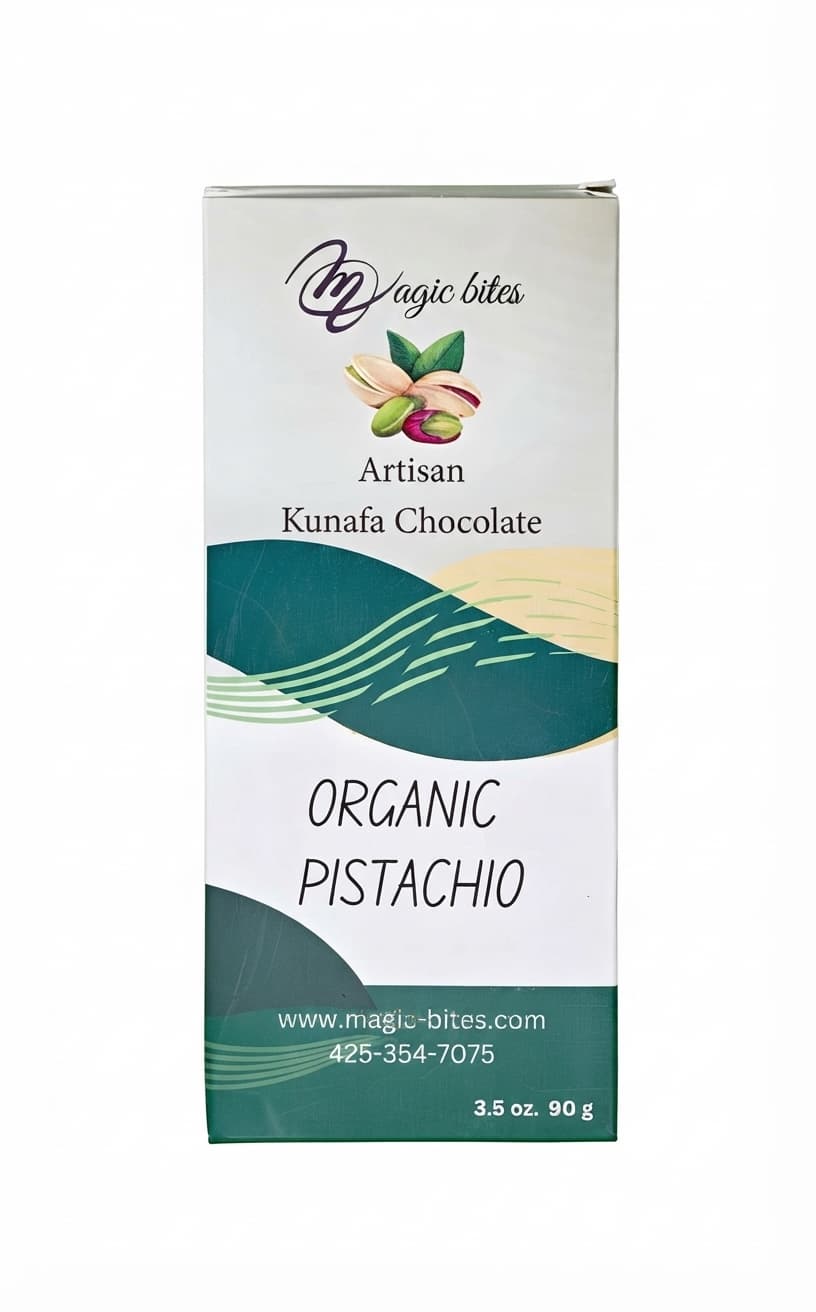 Pistachio Kunafa milk bar packaging by Magic Bites