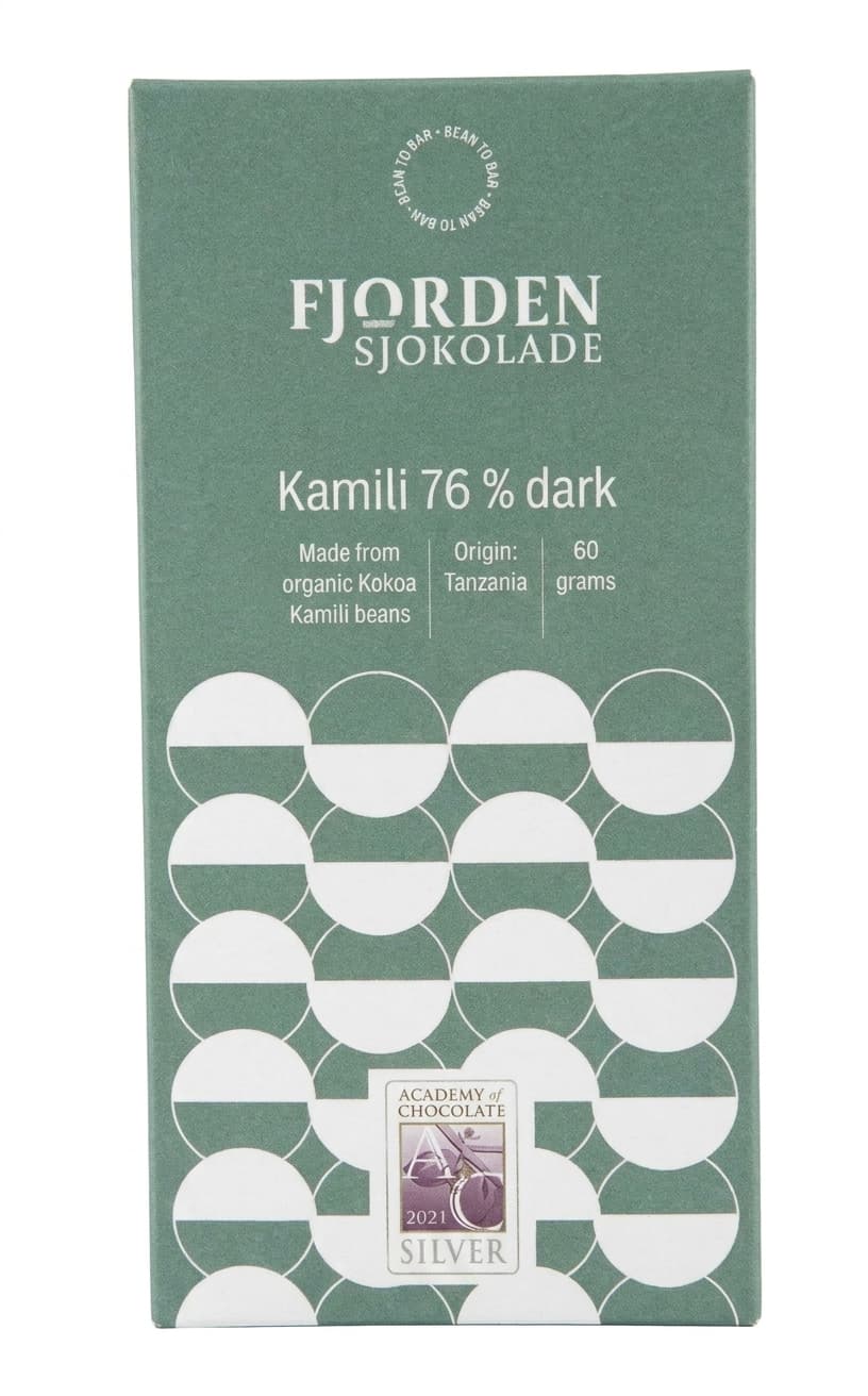 Kamili 76% Dark 76% dark bar packaging by Fjorden Sjokolade