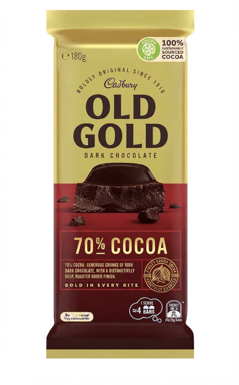 Old Gold 70% 70% dark bar packaging by Cadbury