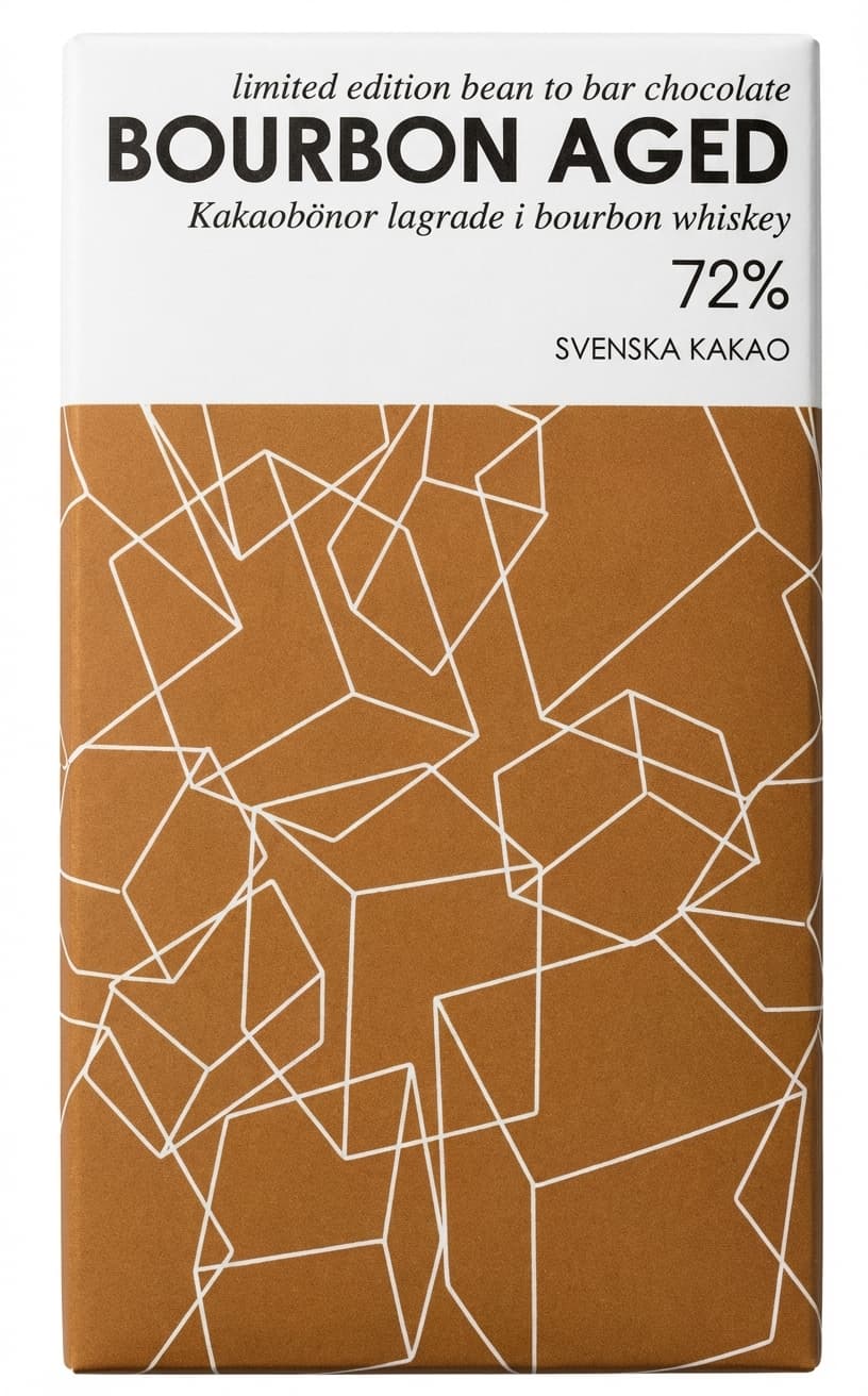 Bourbon Aged 72% 72% dark bar packaging by Svenska Kakao
