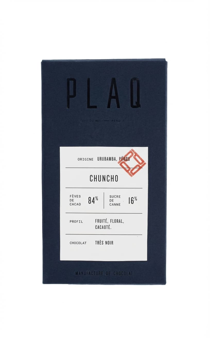 Chuncho 84% dark bar packaging by Plaq