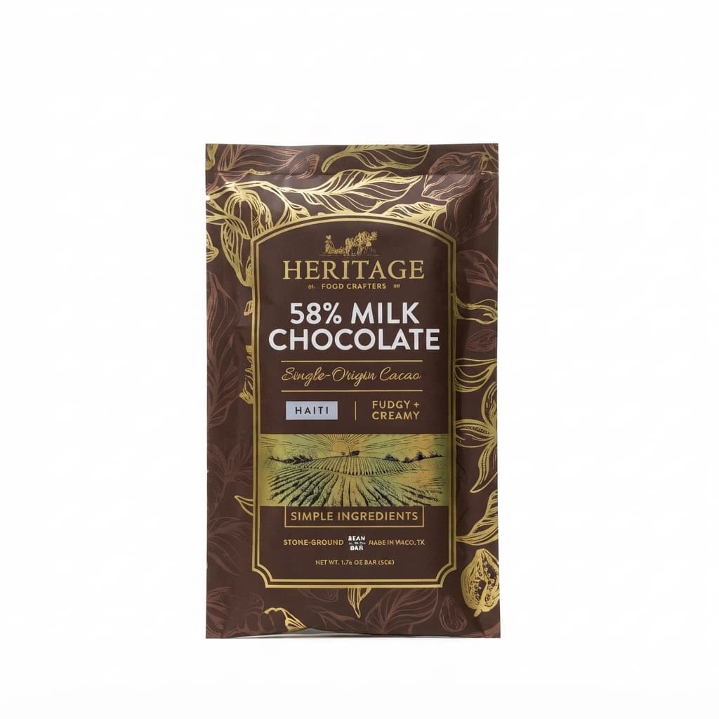 Haiti Milk 58% 58% milk bar packaging by Heritage Food Crafters