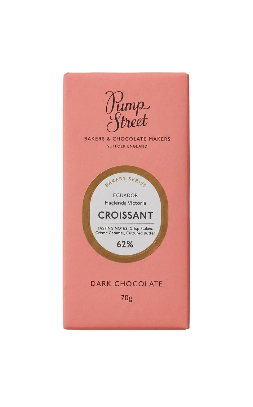 Croissant Bar 62% 62% dark bar packaging by Pump Street