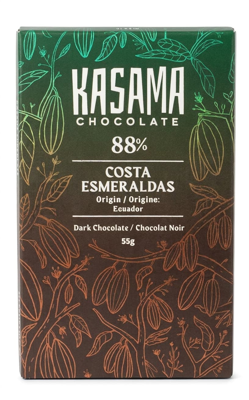 Costa Esmeraldas 88% 88% dark bar packaging by Kasama Chocolate