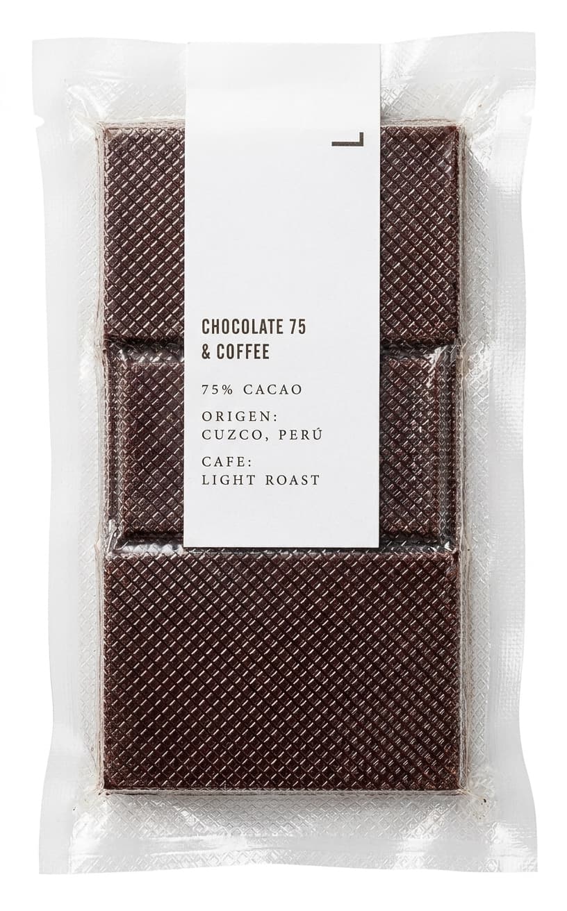 Chocolate 75 & Coffee 75% dark bar packaging by LOT Roasters