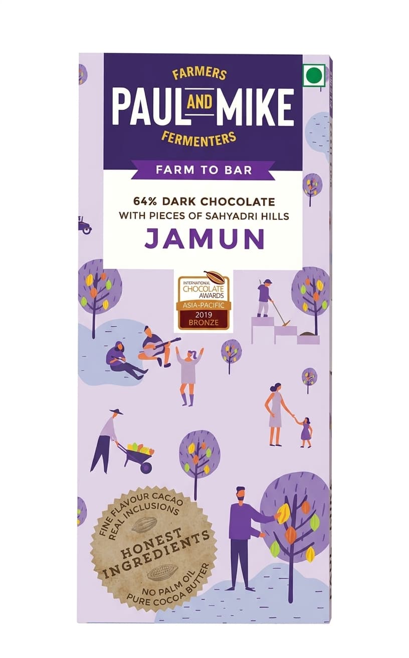 Dark Jamun 64% 64% dark bar packaging by Paul and Mike