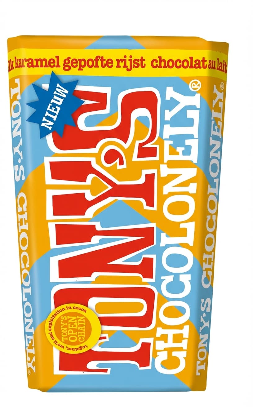 Milk Caramel Puffed Rice 32% milk bar packaging by Tony's Chocolonely