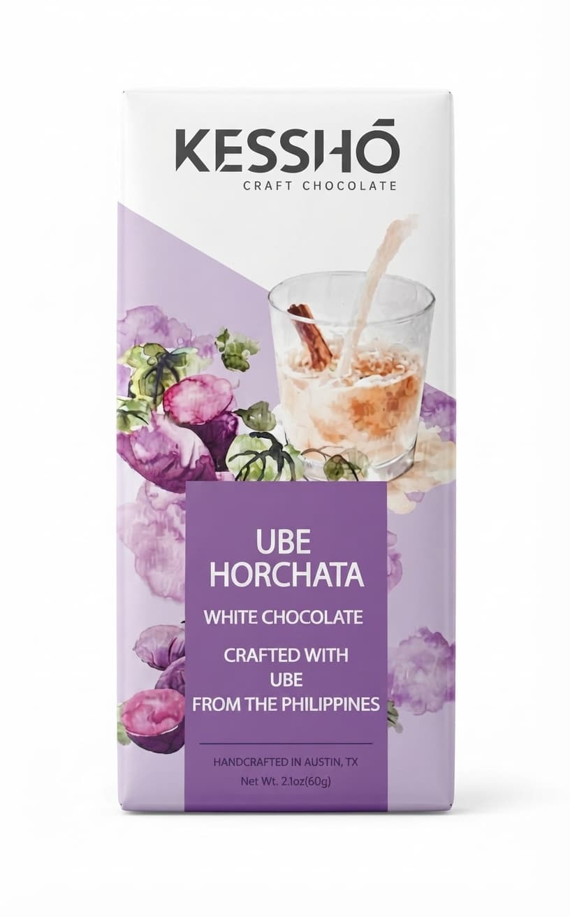 Ube Horchata white bar packaging by Kessho