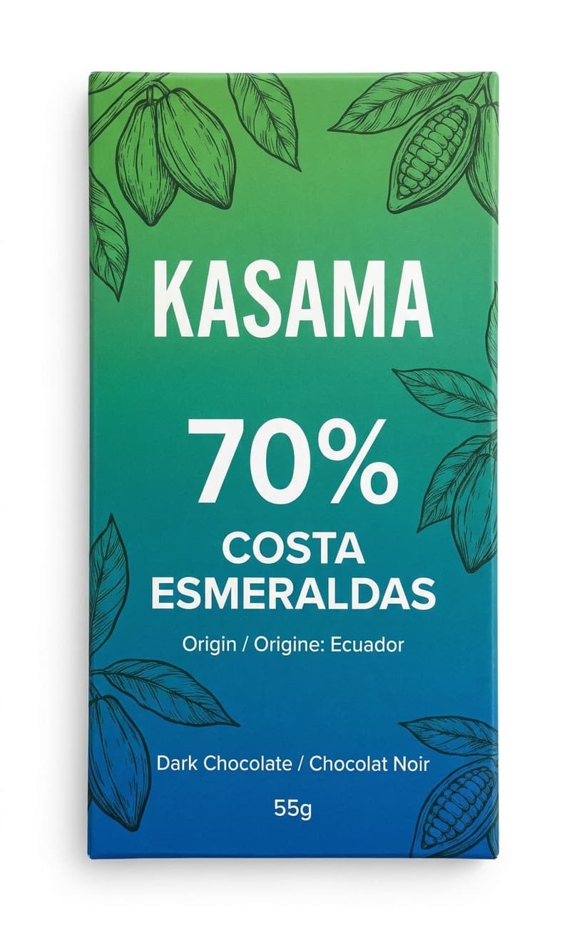 Costa Esmeraldas 70% 70% dark bar packaging by Kasama Chocolate
