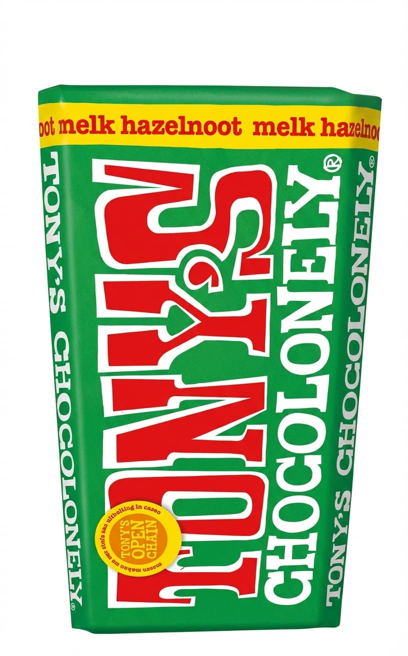 Milk Hazelnut 32% milk bar packaging by Tony's Chocolonely
