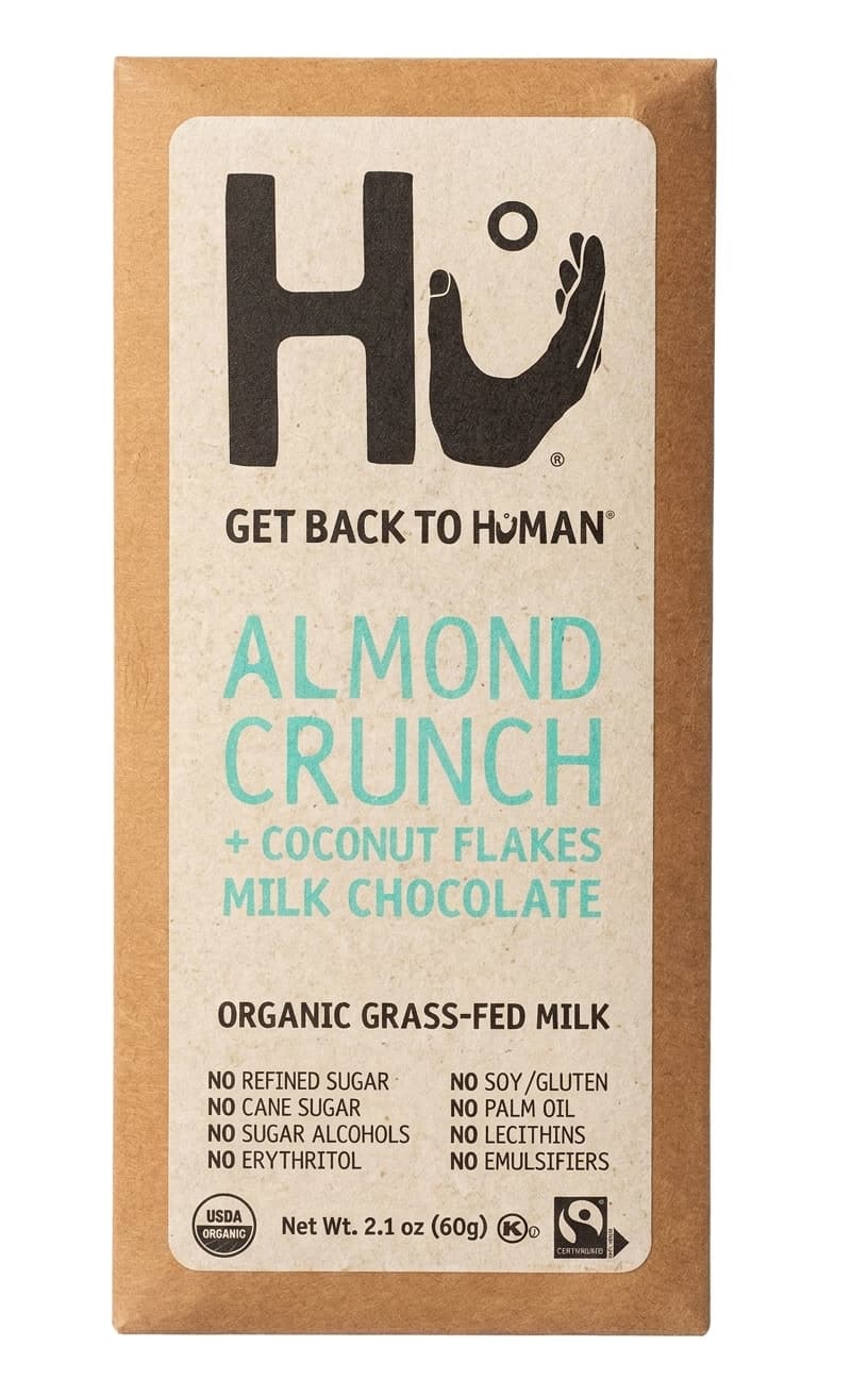 Almond Crunch + Coconut Flakes Milk Chocolate 48% milk bar packaging by Hu