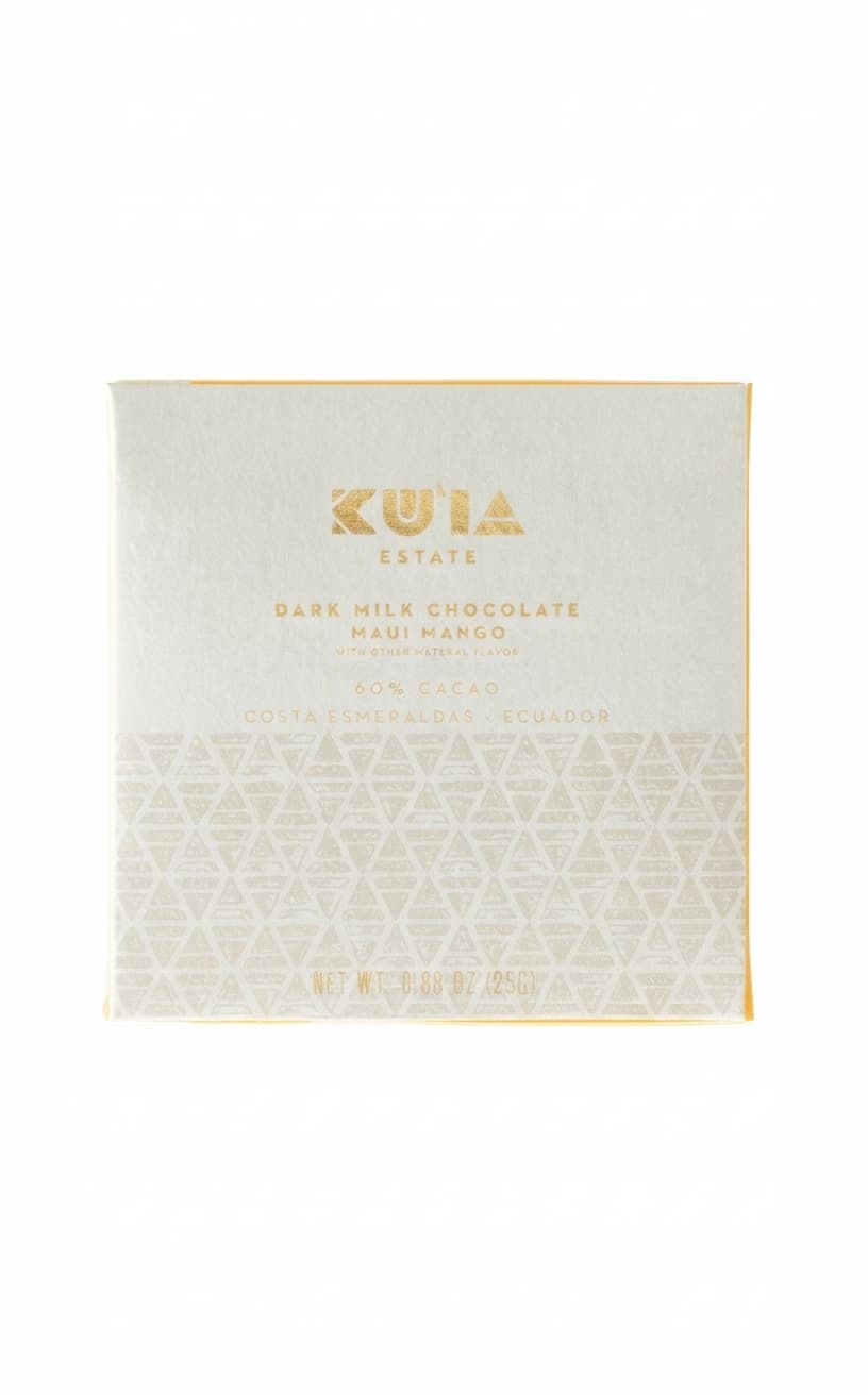 Mango Dark Milk 60% 60% milk bar packaging by Maui Ku'ia Estate Chocolate