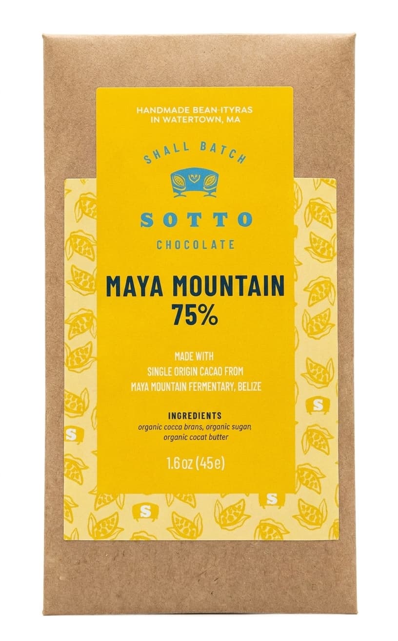 Maya Mountain 75% 75% dark bar packaging by Sotto Chocolate