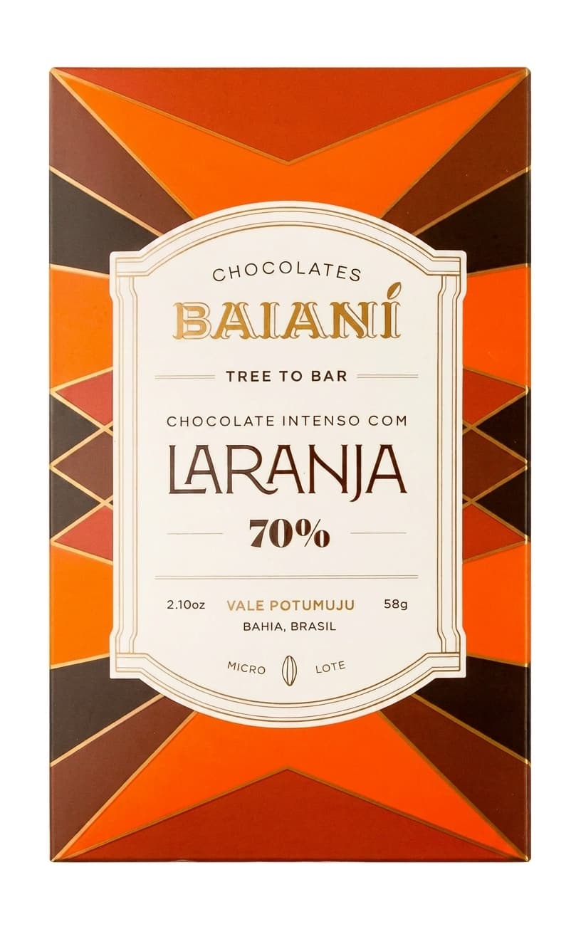 Orange Zest 70% 70% dark bar packaging by Baianí