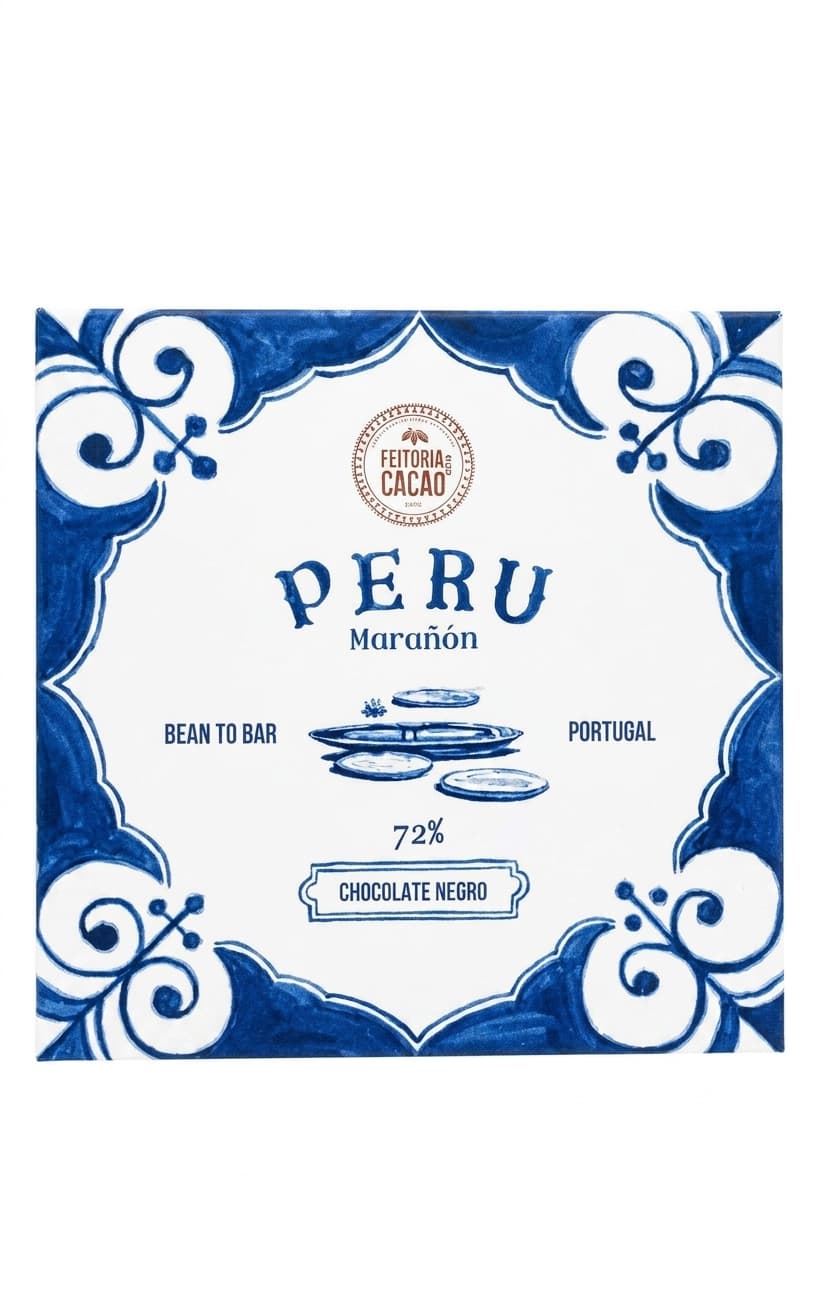 Peru Marañón 72% 72% dark bar packaging by Feitoria do Cacao