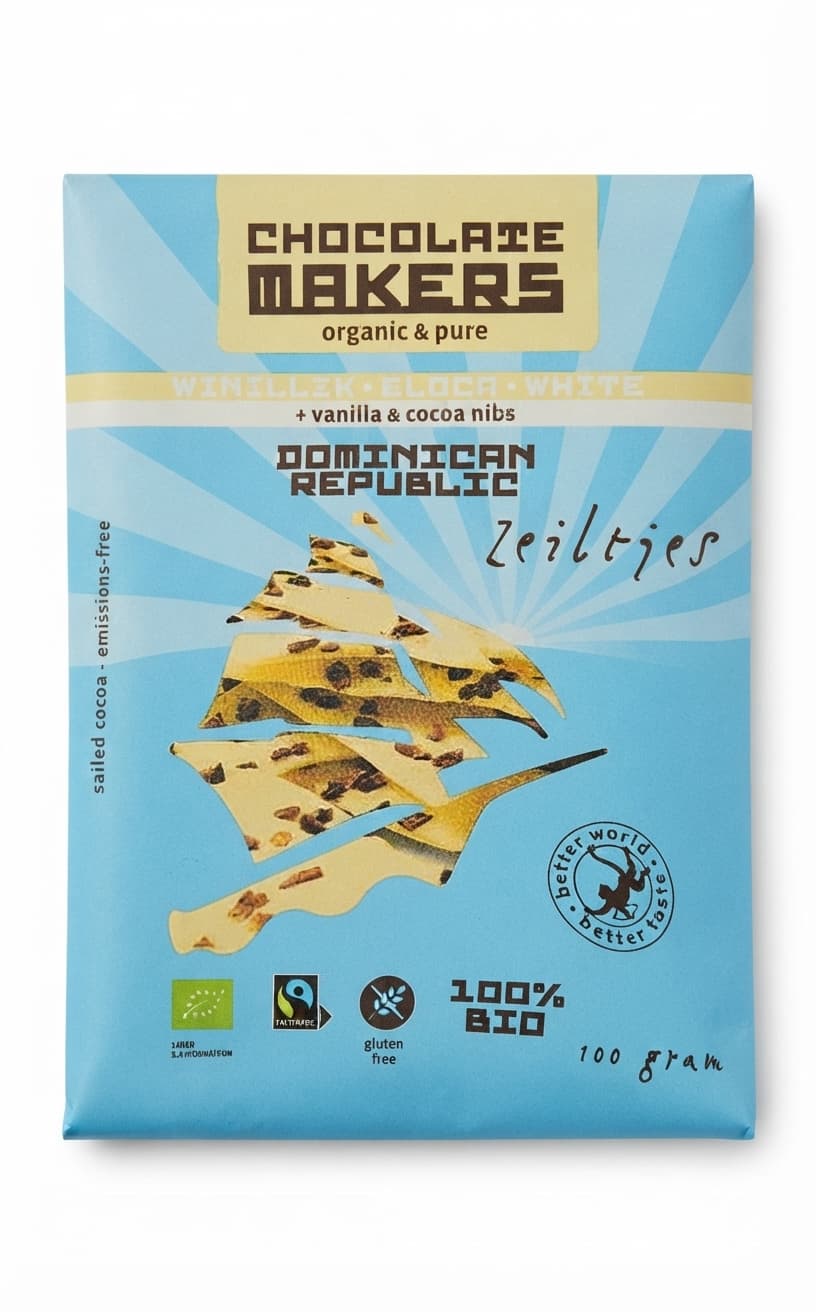 Zeiltjes 35% white bar packaging by Chocolate Makers
