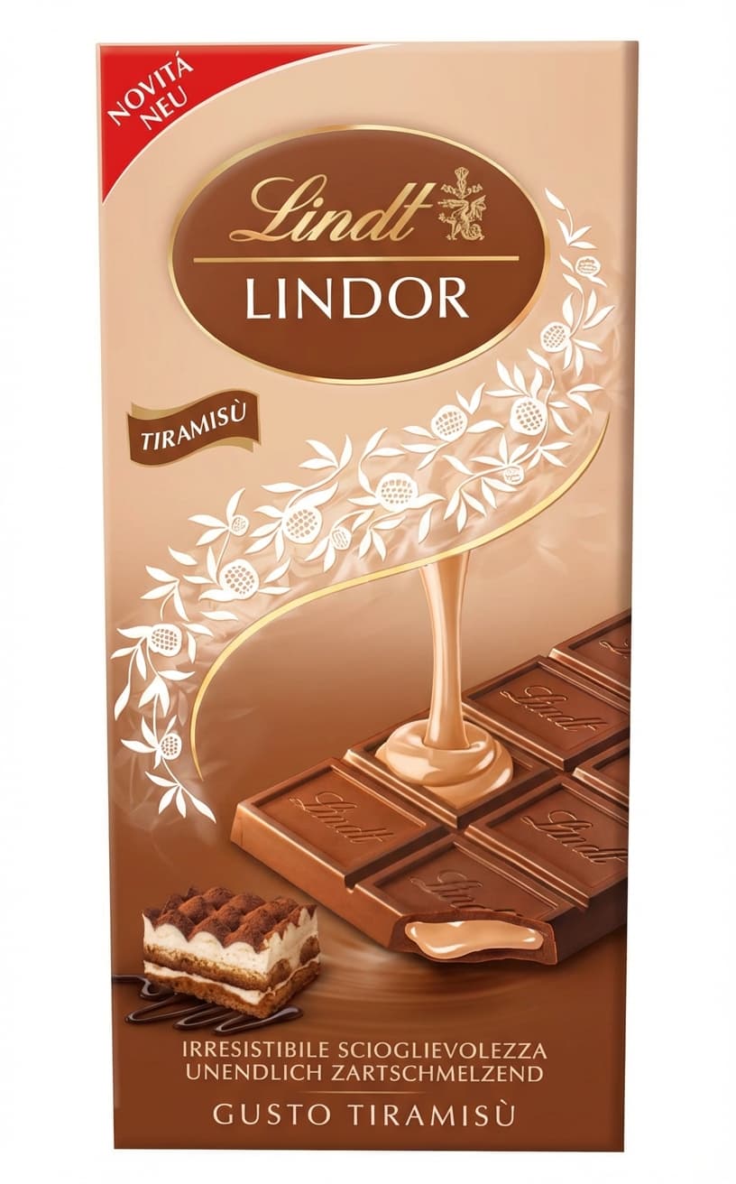 Lindor Tiramisù 31% milk bar packaging by Lindt