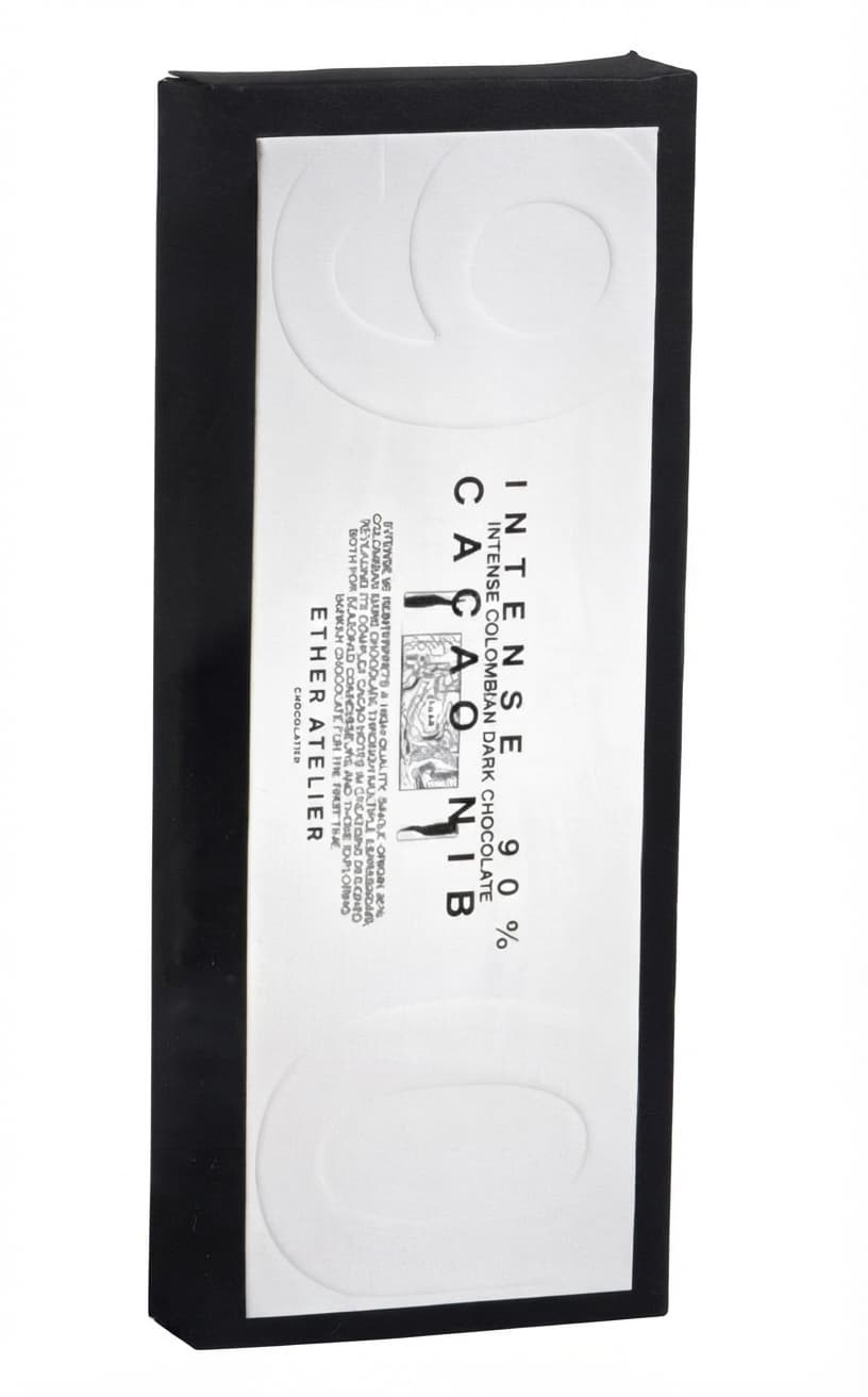 90% Cacao + Nib 90% dark bar packaging by Ether Atelier