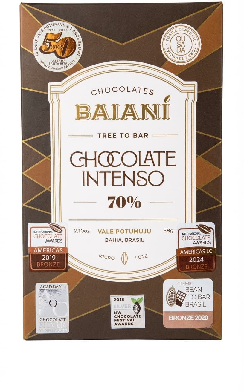 Chocolate Intenso 70% 70% dark bar packaging by Baianí