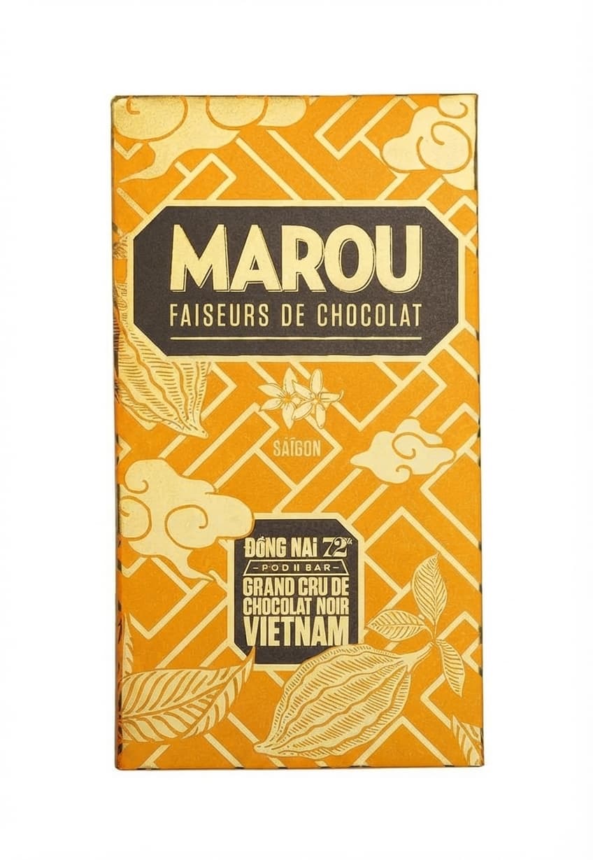 Dong Nai 72% 72% dark bar packaging by Marou Chocolate