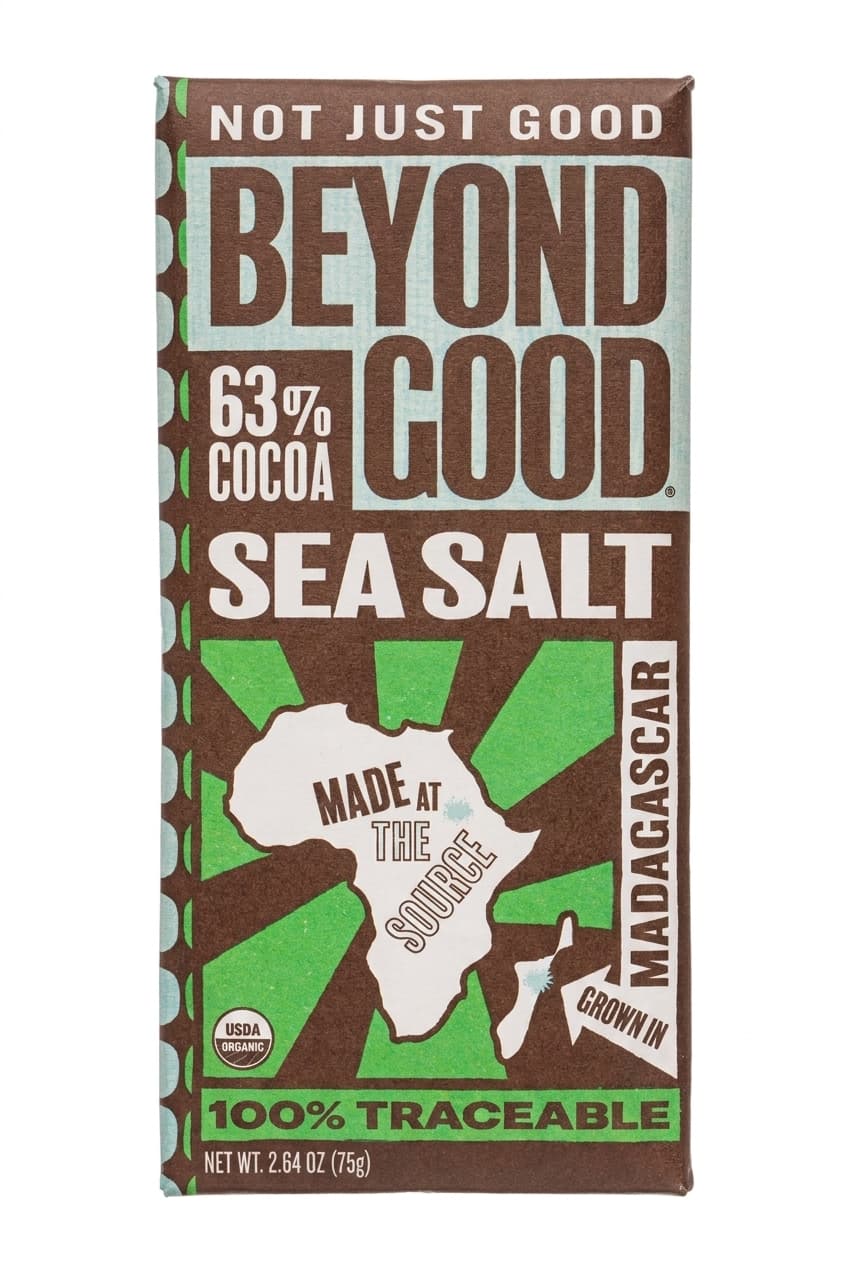 Sea Salt 63% Cocoa 63% dark bar packaging by Beyond Good