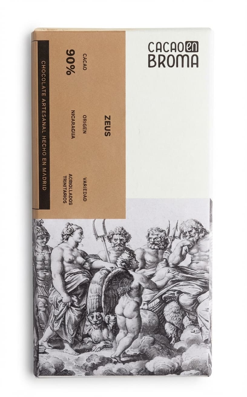 Zeus 90% 90% dark bar packaging by Cacao en Broma
