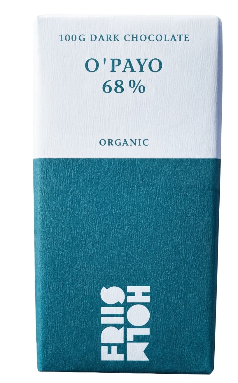 O'Payo 68% 68% dark bar packaging by Friis Holm