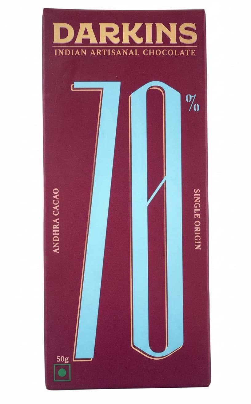 Andhra Cacao 70% 70% dark bar packaging by Darkins