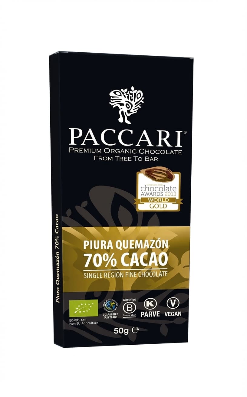 Piura Quemazón 70% Cacao 70% dark bar packaging by Paccari