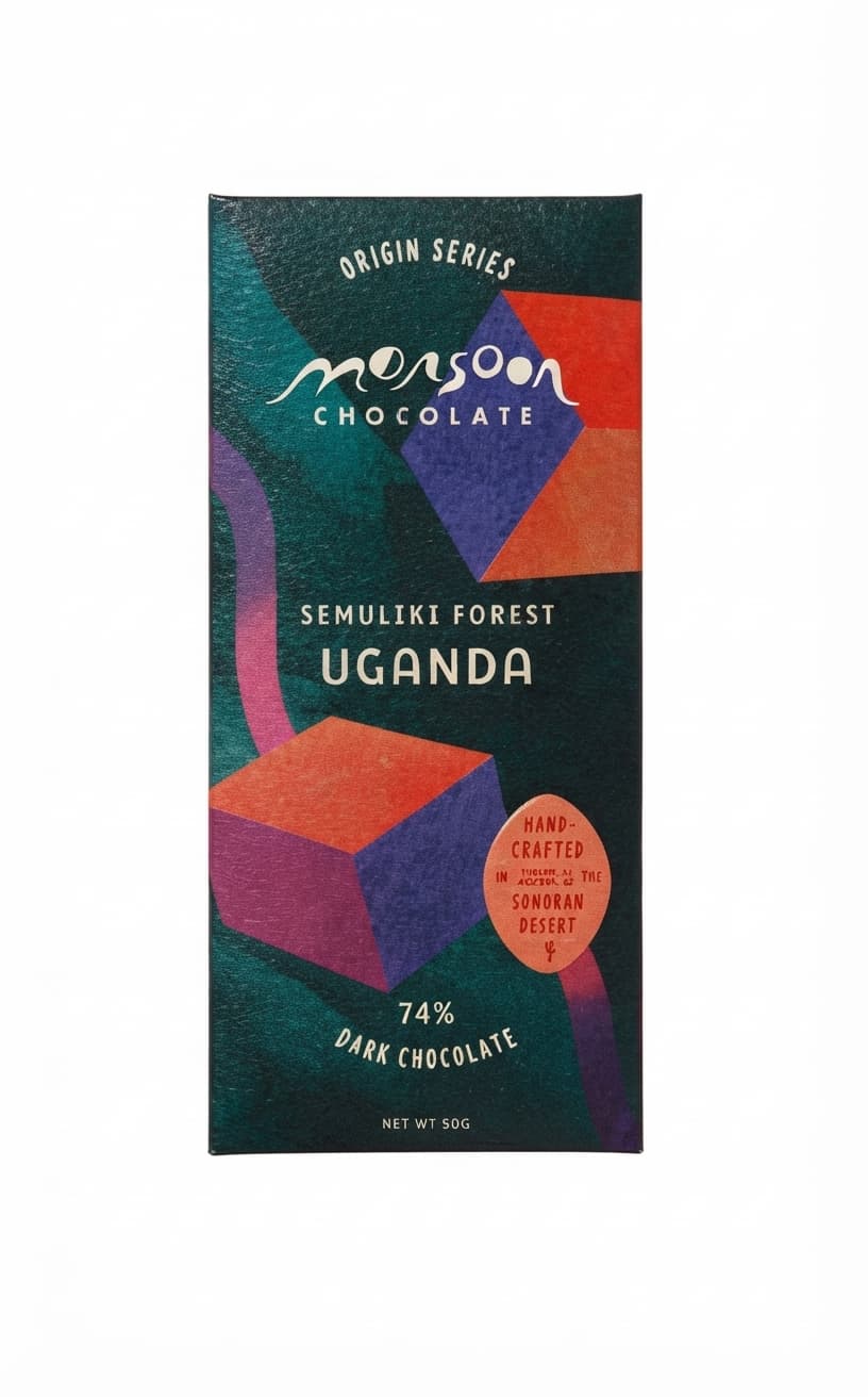 Semuliki Forest Uganda 74% 74% dark bar packaging by Monsoon Chocolate