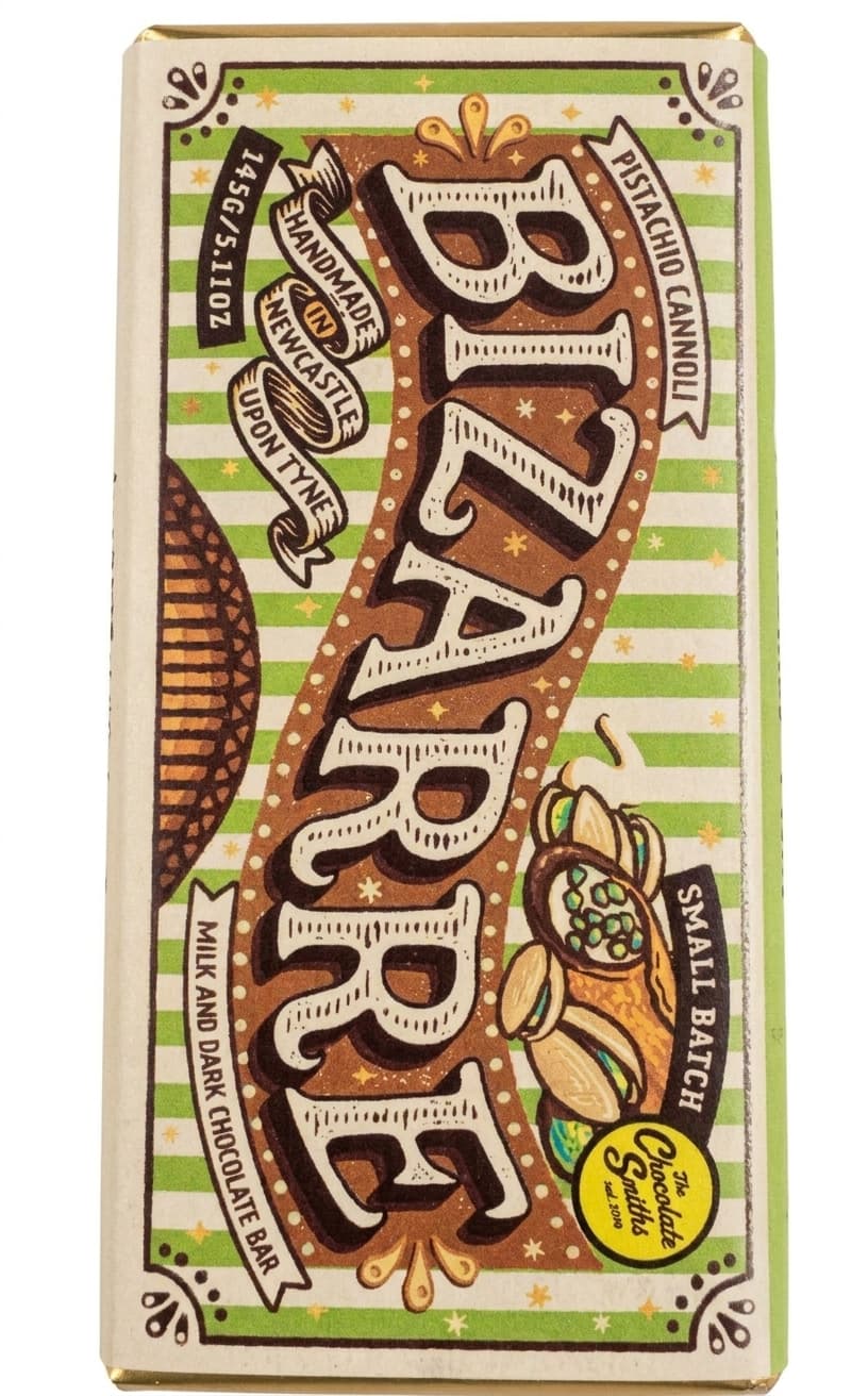 Pistachio Cannoli null% milk bar packaging by The Chocolate Smiths