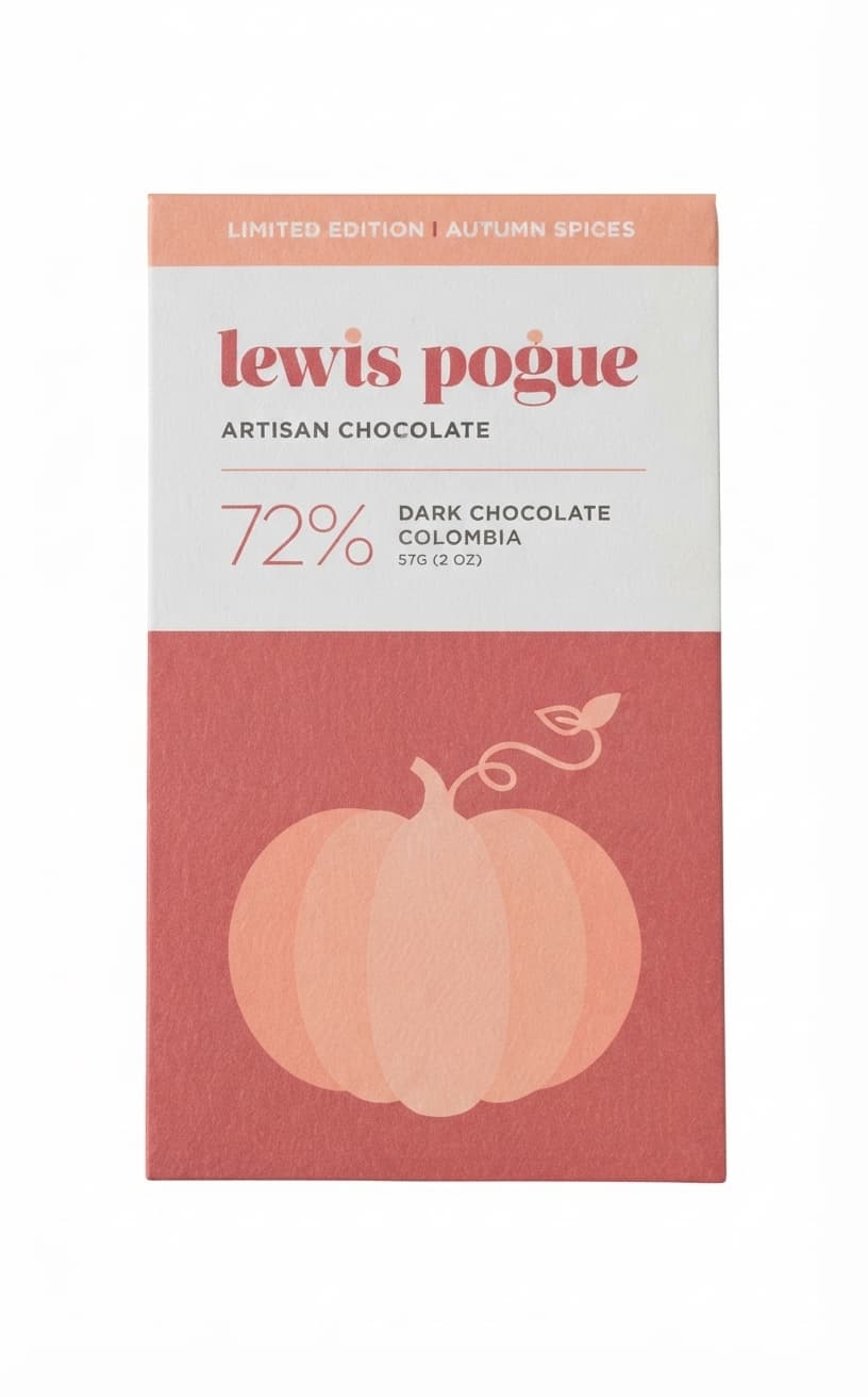 Autumn Spices 72% 72% dark bar packaging by Lewis Pogue Artisan Chocolate