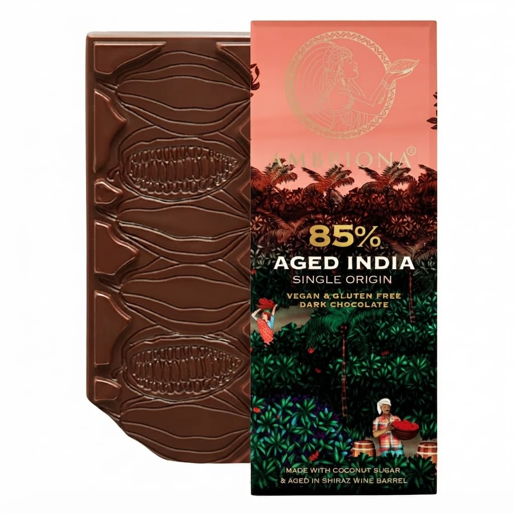 Aged India 85% 85% dark bar packaging by Ambriona