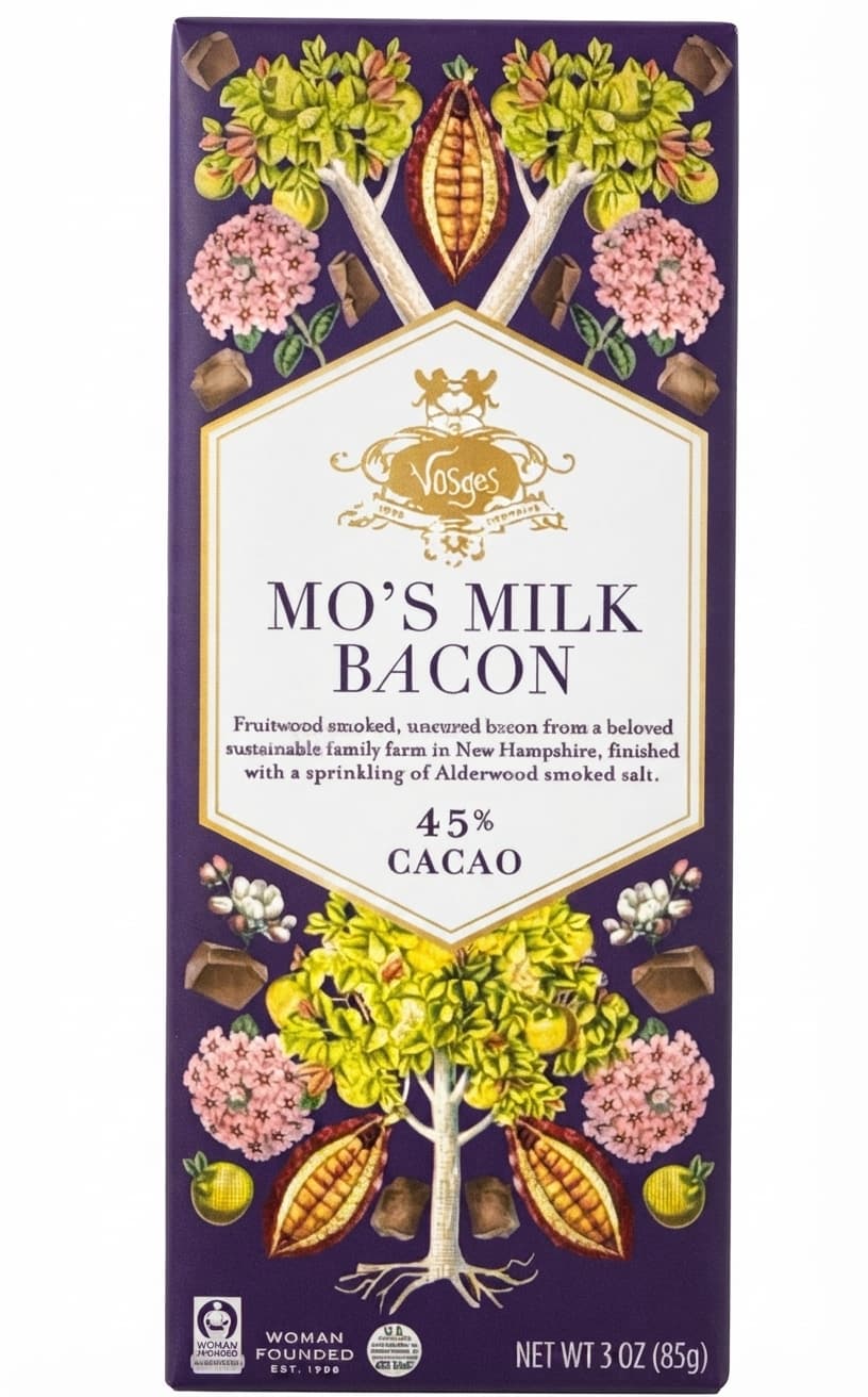 Mo's Milk Bacon 45% milk bar packaging by Vosges