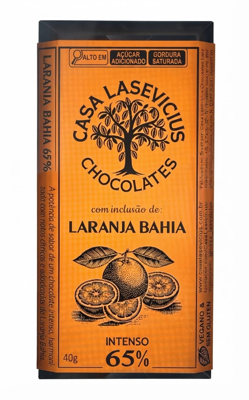Laranja Bahia 65% 65% dark bar packaging by Casa Lasevicius