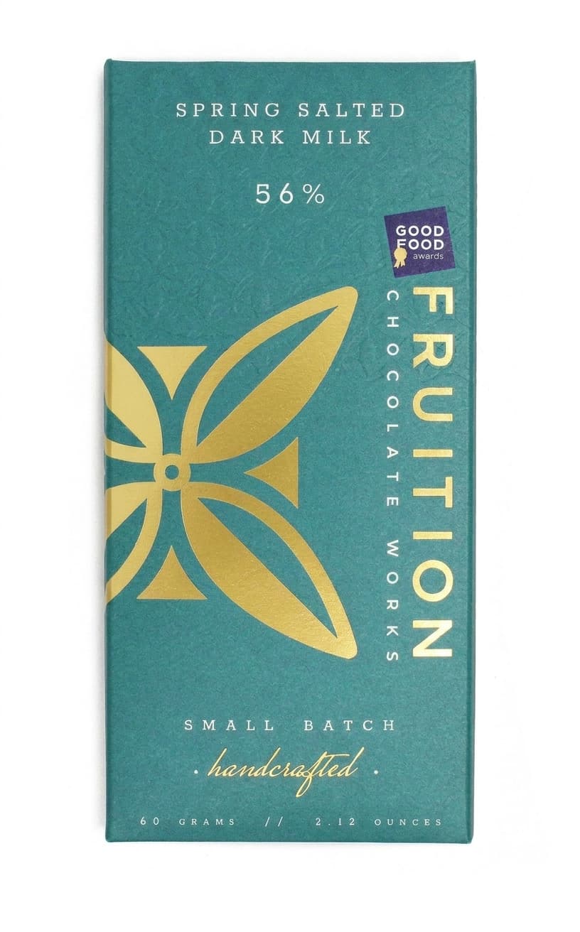 Spring Salted Dark Milk 56% 56% milk bar packaging by Fruition Chocolate Works