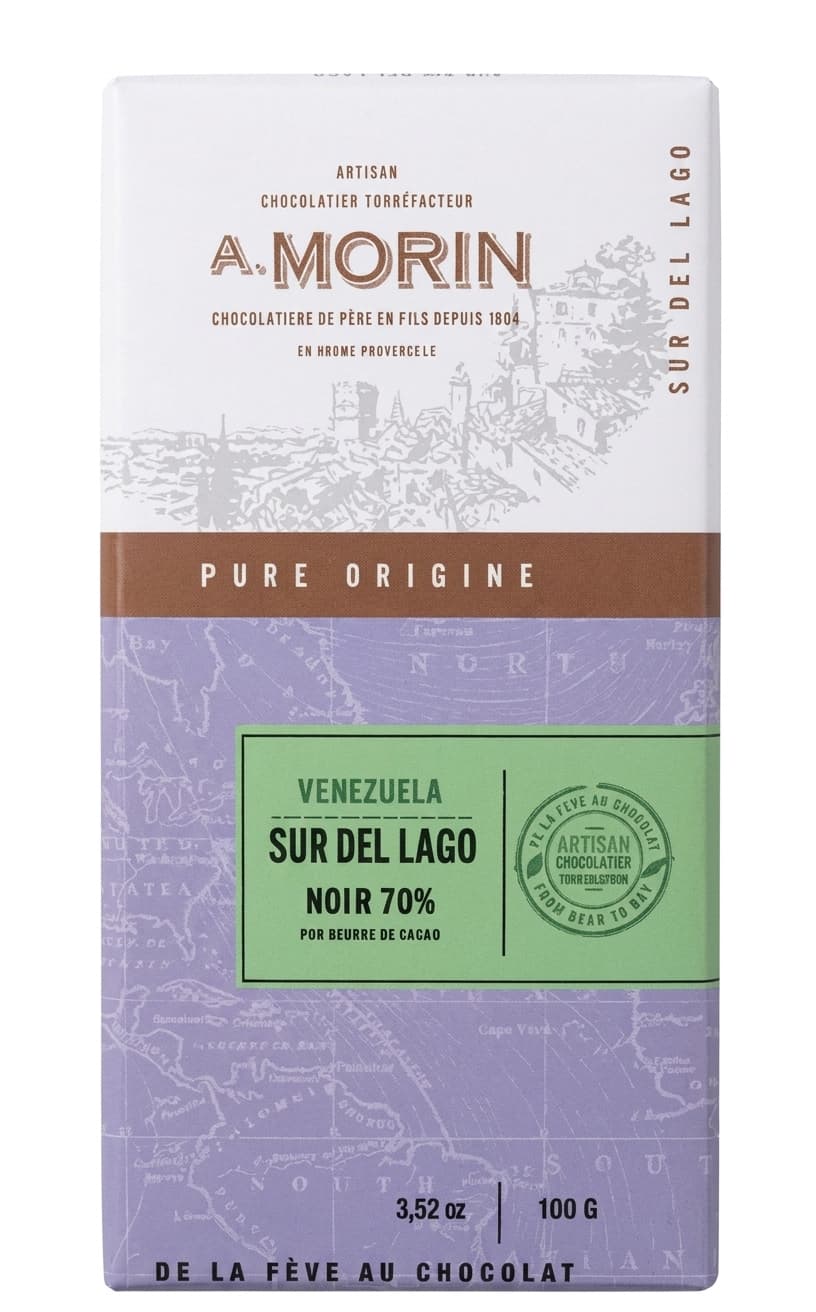 Sur Del Lago 70% 70% dark bar packaging by Chocolaterie Morin
