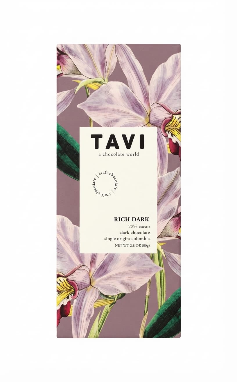 Rich Dark 72% 72% dark bar packaging by TAVI